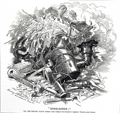 Desenho animado intitulado "Sobrecarregado"; ou a palha que partiu as costas do camelo de Edward Linley Sambourne
