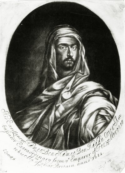 Sua Excelência Hamet Ben Hamet Ben Haddu Otter, publicado por John Lloyd, 1682 (mezzotint) de Edward Luttrell