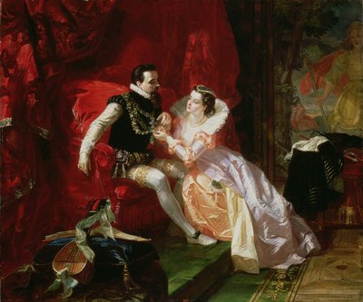 Leicester e Amy Robsart no Cumnor Hall, 1866 de Edward Matthew Ward