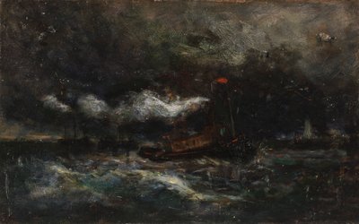 Squall, Brenton Light boat in storm, farol ao fundo, s.d. de Edward Mitchell Bannister