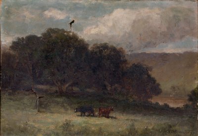 Sem título (paisagem com árvores e duas vacas num prado) de Edward Mitchell Bannister