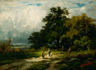 Sem título (homem a cavalo com mulher e cão) de Edward Mitchell Bannister