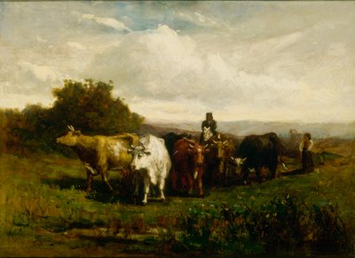 Sem título (homem a cavalo, mulher a pé conduzindo gado) de Edward Mitchell Bannister