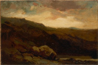 Sem título (paisagem montanhosa com rocha e riacho em primeiro plano) de Edward Mitchell Bannister