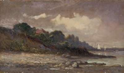 Sem título (linha costeira com veleiros e telhado) de Edward Mitchell Bannister