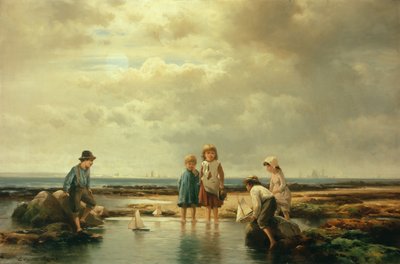 Pequenos marinheiros, Rockaway Beach (óleo sobre tela) de Edward Moran