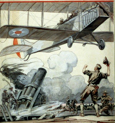 Avião, arma de artilharia e soldados de Edward Penfield