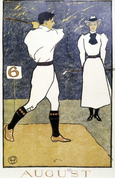 Couple Playing Golfing - no "Calendário de Golfe" de Edward Penfield de Edward Penfield