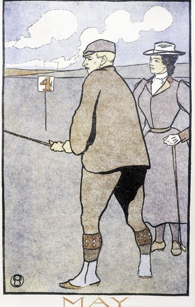 Couple Playing Golfing - em "Calendário de Golfe" por Edward Penfield de Edward Penfield