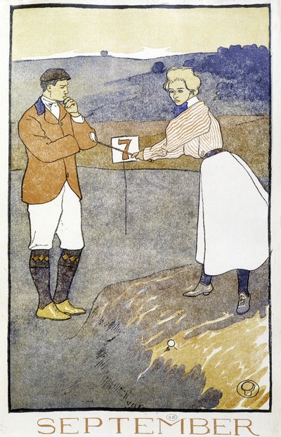 Couple Playing Golfing - em "Calendário de Golfe" por Edward Penfield de Edward Penfield