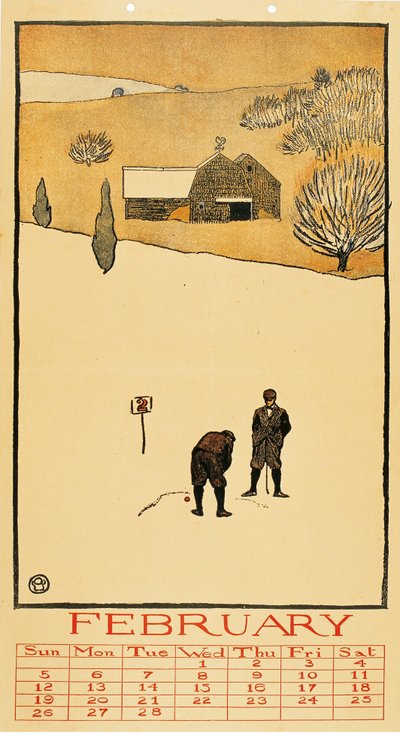 Calendário de Golfe. Fevereiro - Obra de Edward Penfield (1866-1925) - 1899 - Litografia a cores - 41x28,6 - Museu Nacional d