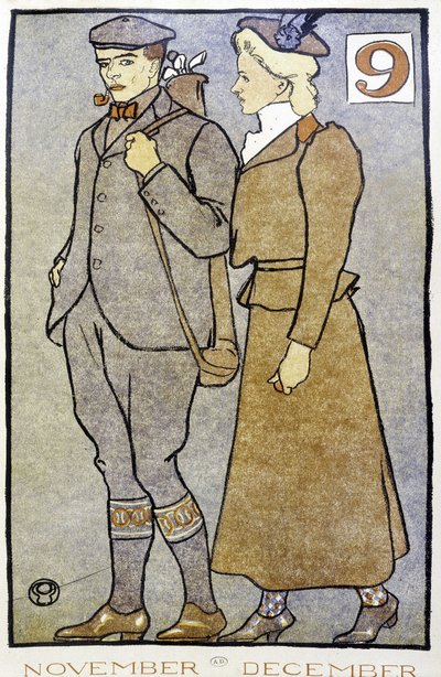 Casal de Golfe - em "Calendário de Golfe" por Edward Penfield de Edward Penfield
