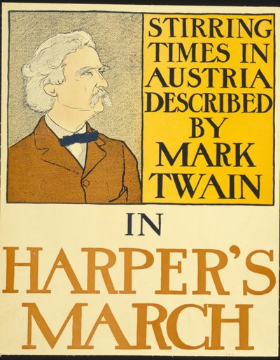 Mark Twain na edição de Harper de Março de 1898 (litografia) de Edward Penfield