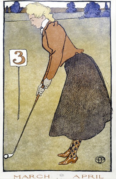 Woman Playing Golfing - no "Calendário de Golfe" de Edward Penfield de Edward Penfield