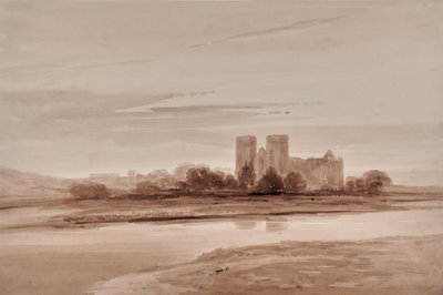 Paisagem com igreja e rio ou lago de Edward Pretty