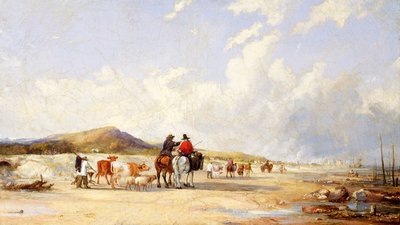 Atravessar as areias até ao mercado de Swansea (óleo sobre tela) de Edward Pritchard