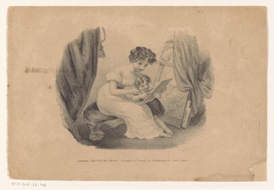 Mulher e criança olham para uma foto de Edward Purcell