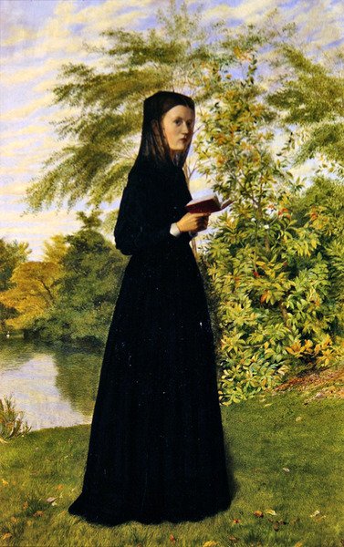 Leitura feminina em um parque, c.1860 (óleo a bordo) de Edward Radford