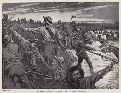 Os Boers atravessam a Tugela para capturar os canhões britânicos (litho) de Edward Read