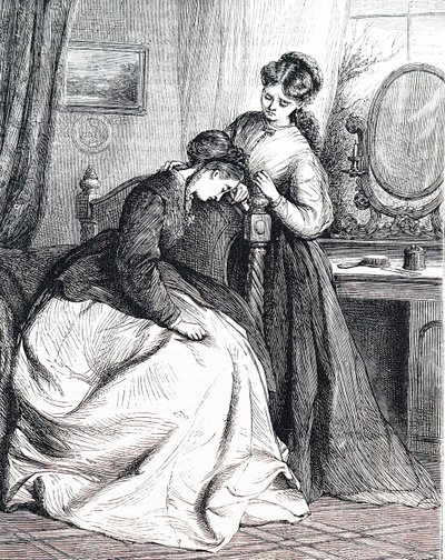 Uma irmã mais velha a confortar a sua jovem irmã. de Edward Robert Hughes