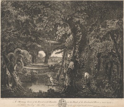 Uma Cena Matinal da Floresta com Rinaldo na Margem do Rio Encantado de Edward Rooker
