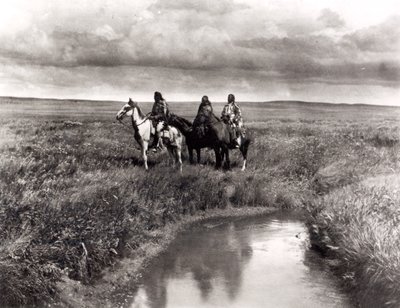 Três chefes índios americanos, c.1900 (fotogravura) (foto a preto e branco) de Edward Sheriff Curtis