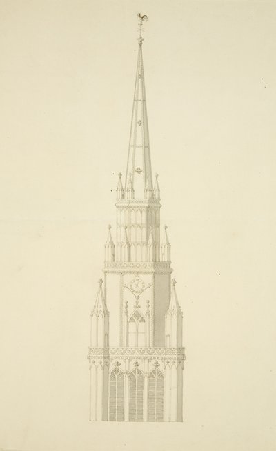 Torre Projetada de Santa Maria Redcliffe (lápis e aquarela sobre papel) de Edward Shiercliffe