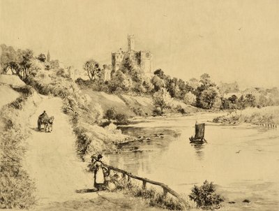 O Coquet: Castelo de Warkworth desde a estrada para Amble, c.1880 (gravura) de Edward Slocombe