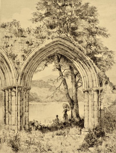 O Forth: Lago de Menteith de Inchmahome Priory, c.1880 (gravura) de Edward Slocombe