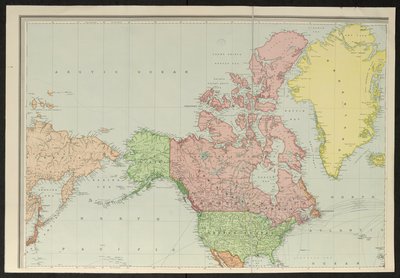 Mapa que cobre a Sibéria; Alasca; Canadá; Estados Unidos; e, Gronelândia, Stanford