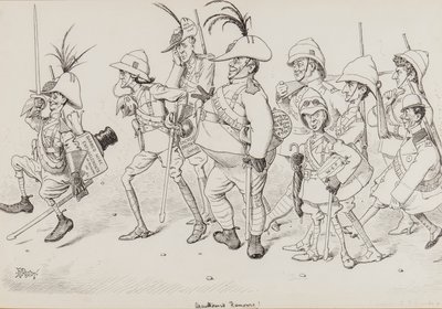 Dan Leons Light Horse, incluindo caricaturas de Henry Irving, Beerbohm Tree, RB, WS Penley, Forbes Robertson e EP, para Punch, novembro de 1902 de Edward Tennyson Reed
