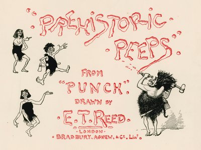 Peeps pré-históricos - Página de título (litografia a cores) de Edward Tennyson Reed