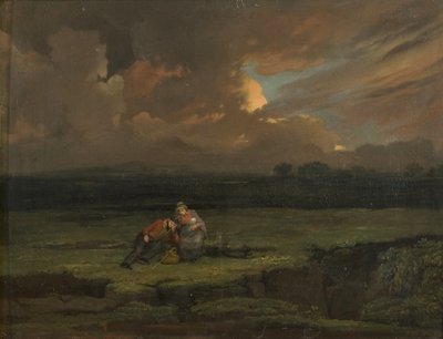 Um soldado, sua esposa e filho em uma paisagem tempestuosa de Edward Villiers Rippingille
