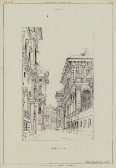 Strada Nuova, Génova, Itália (Litho) de Edward William (after) Cooke