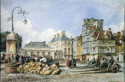 A Market Square on the Continent (aguarela sobre papel) de Edward William Cooke