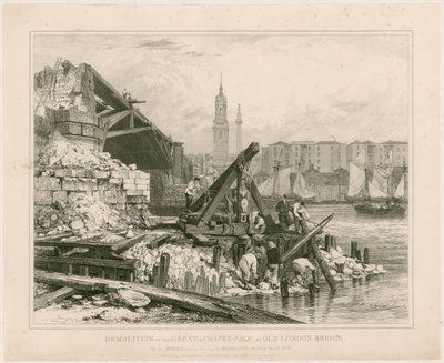 Demolição de parte da antiga ponte de Londres. Março de 1832 de Edward William Cooke