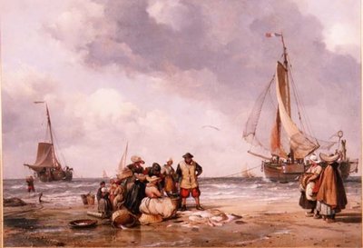 Fisherfolk Contando a Apanha de Edward William Cooke