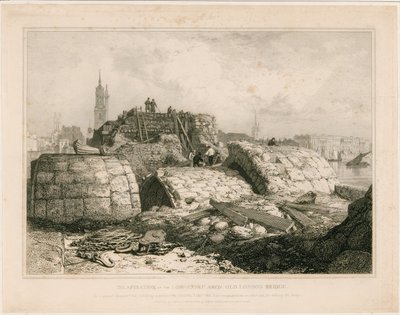 Parte da Old London Bridge como apareceu em junho de 1832 de Edward William Cooke