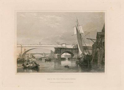 Parte da velha e nova London Bridges. Desenhado 1832 de Edward William Cooke