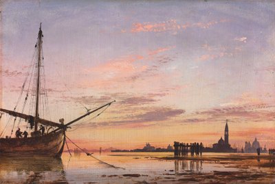 Vista do outro lado da lagoa, Veneza, Pôr do sol, 1850 de Edward William Cooke