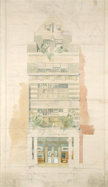 Design para a Fachada de McLean Fine Art Galleries, Haymarket, Londres (aquarela e lápis sobre papel) (ver 237077 para detalhes) de Edward William Godwin