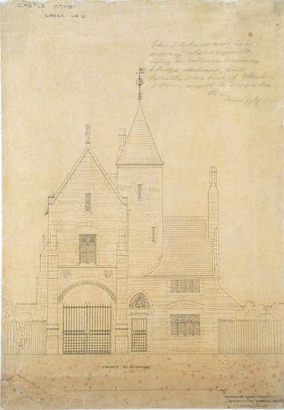 Elevação frontal do Castelo Ashby, Loja No.2 de Edward William Godwin