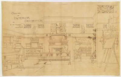 Contorno da Decoração de Interiores, 1881 (tinta sobre papel vegetal) de Edward William Godwin