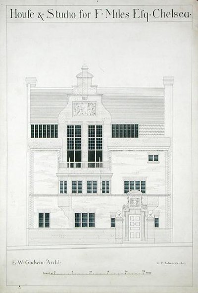 Casa e estúdio para F. Miles Esq, Chelsea, gravado por CP Edwards (ver também 176482-485) de Edward William after Godwin
