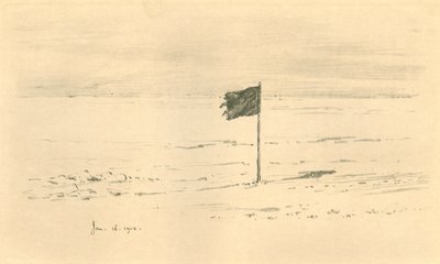 Acampamento da Bandeira Negra. - Bandeira negra de Amundsens a poucas milhas do pólo sul, 1912, 1913 de Charles Edward Wilson
