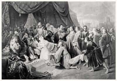 A rendição de Calais, 4 de agosto de 1347, gravada por John Young de Edward after Bird