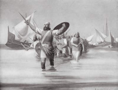 Desembarque de sidónios no sítio de Cartago (litografia) de Edwin A. Morrow