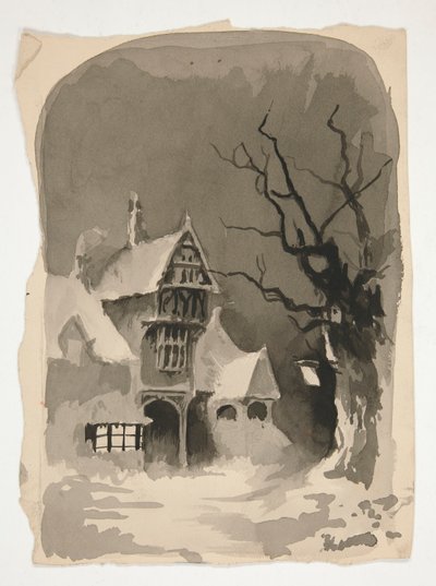 Uma Cena de Inverno: Casa na Neve (recto); Estudos de figuras sortidas (verso) de Edwin Austin Abbey