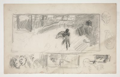 Esboços variados (recto); Esboço de um homem de capa (verso) de Edwin Austin Abbey