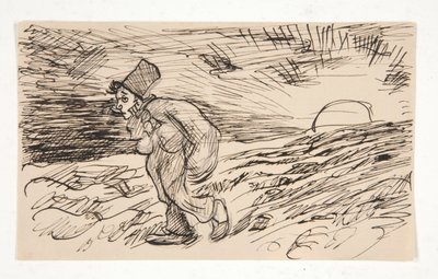 Desenhos animados da figura andando ao nascer do sol. estude para de Edwin Austin Abbey
